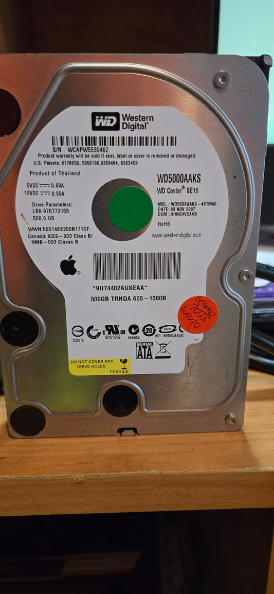 Western Digital 500 GB Hard Drive for Desktop Computer